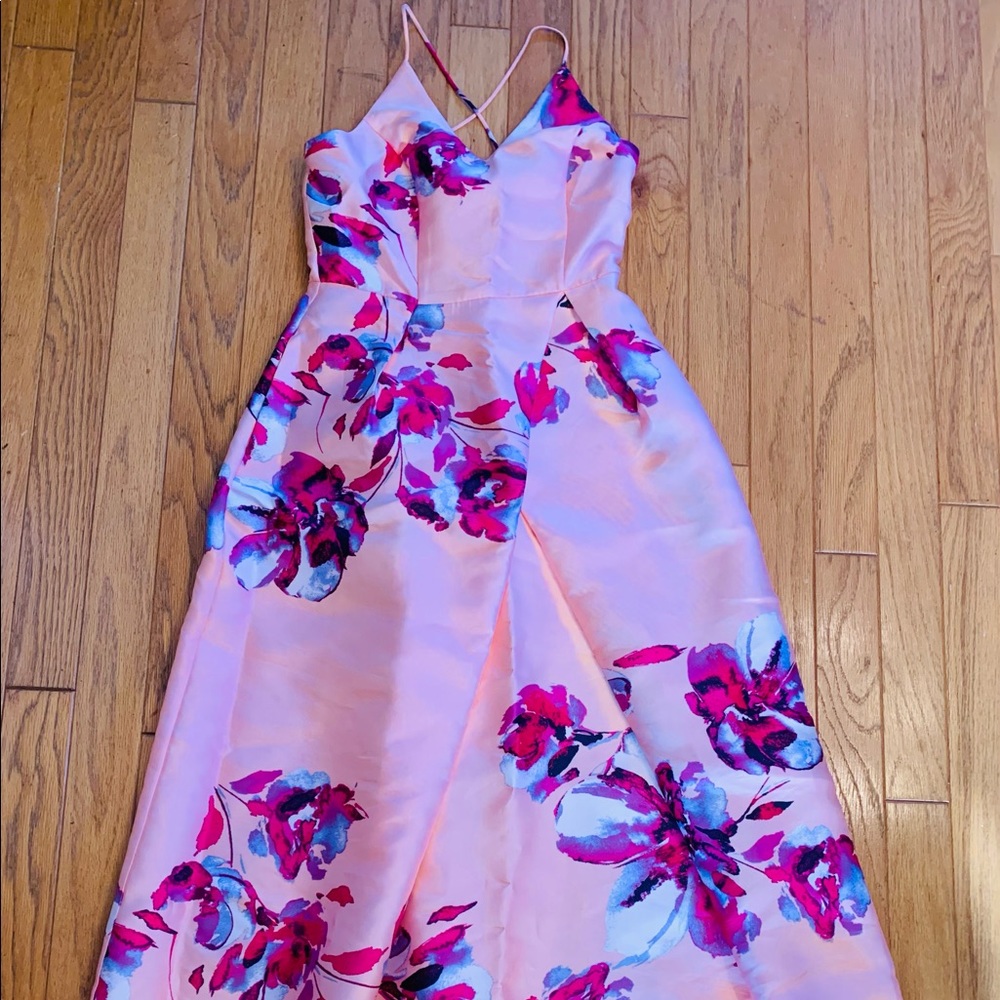 A. Byer Maxi Dress Pink gown w/ pink flowers